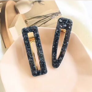 ♠️BLACK♠️Marble Acrylic Barrettes 2 psc